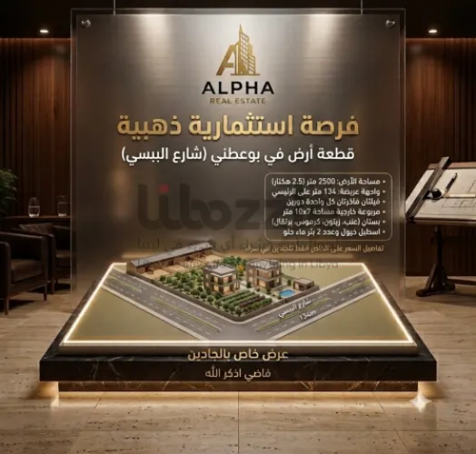 ارض للبيع بوعطني شارع ببسي على رئيسي