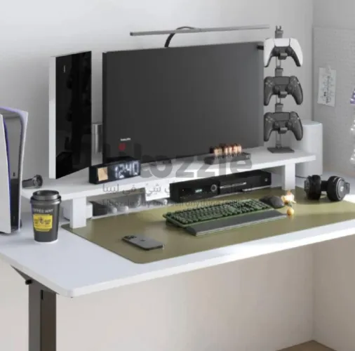 رف خشبي فوق المكتب 🖥️🤍