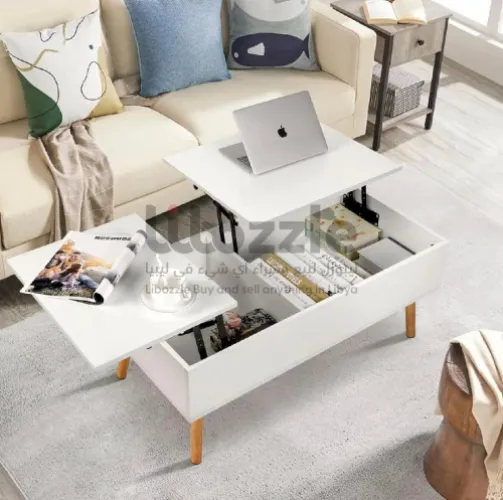 طاولة صالون باللون الأبيض و الارجل الخشبية